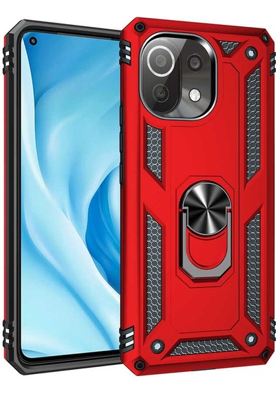 Xiaomi Mi 11 Lite Kılıf Sert Silikon Yüzüklü Stand Özellikli Kapak