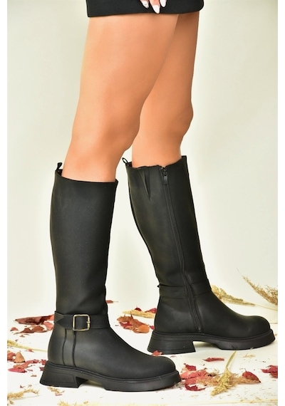 Fox Shoes Siyah Alçak Topuklu Günlük Kadın Çizme N674265009