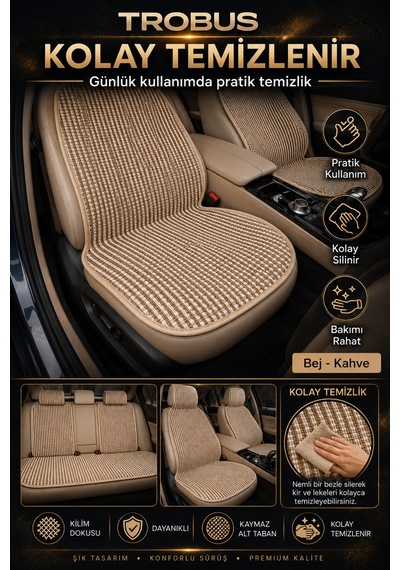 Honda Civic 1999-2006 Üniversal Premium Örme 5 Parça Minder Terletmez Kaymaz Taban Bej