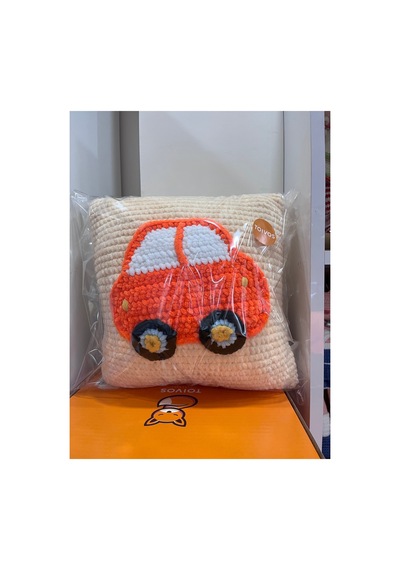 Örgü Araba Desenli Yastık El Yapımı Kadife Yastık Bebek/çocuk Odası Dekorasyonu 30cm X 30cm Turuncu