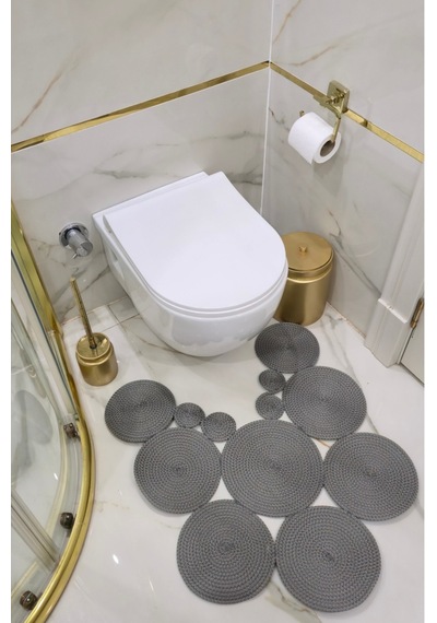 El Yapımı Bohem Jüt, Hasır, Paspas, Banyo Paspası, Klozet Önü Paspası, Klozet Paspas, Çift Taraflı Gri