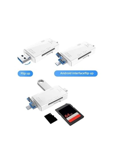 6 İn 1 Kart Okuyucu Adaptör, Çoklu Usb, Otg, Sd Kart, Okuyucu, Yd-40 Yd-40 Beyaz