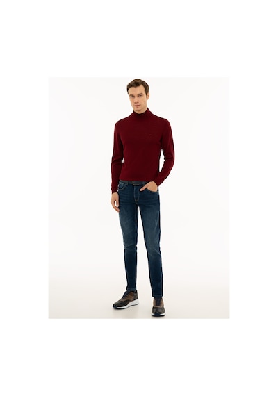 Cacharel Bordo Slim Fit Yarım Balıkçı Basic Triko Kazak Kırmızı