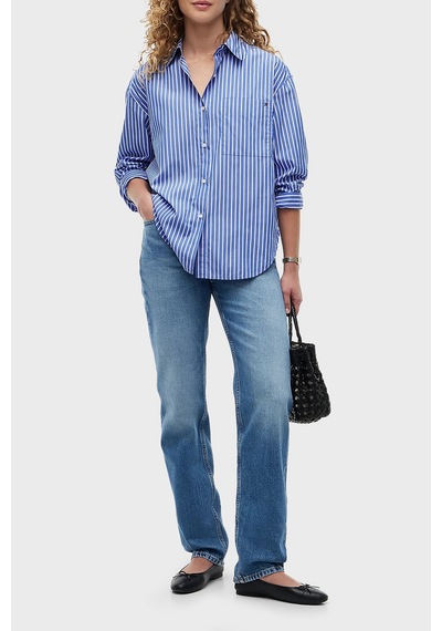 Tommy Hilfiger Poplin Çizgili Oversize Gömlek Kadın Gömlek Ww0ww51120 0bh Mavi