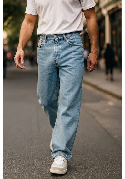 Cedy Denim Yüksek Kalite Baggy Fit Jean Leon Yüksek Bel Bol Kesim Kot Pantolon C352 Açık Mavi