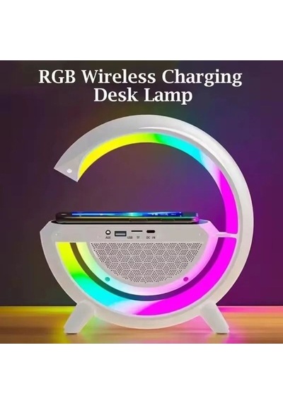 Rgb Led Işıklı Kablosuz Şarj Destekli Bluetooth Hoparlör Masa Lambası Wireless Charge Speaker