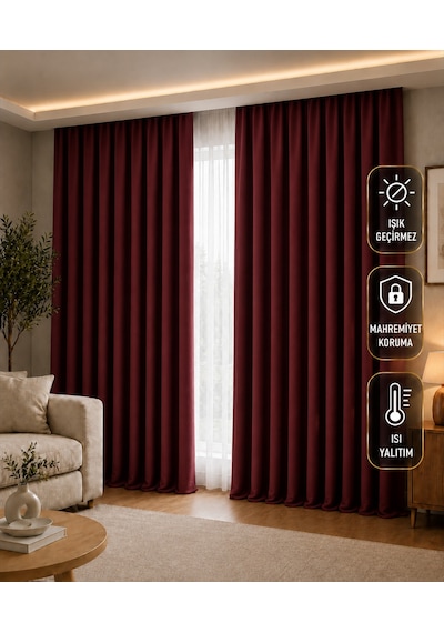 Bordo Blackout Özel Dokuma Kalın Kumaş Karartma Güneşlik Fon Perde Işık Geçirmez