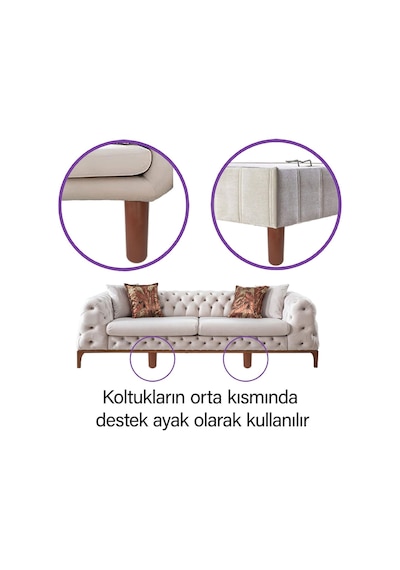 Açelya 6'lı Set 10 Cm Ceviz Mobilya Ünite Çekyat Koltuk Kanepe Ayağı 9.5 X 14.5 Cm Ayarlı M8 Destek Baza Ayak