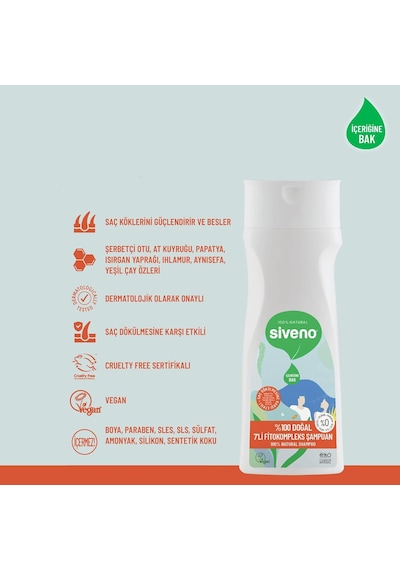 %100 Doğal Fitokompleks Şampuan 7 Değerli Bitki Yoğun Saç Dökülme Karşıtı Besleyici Dolgunlaştırıcı 300 Ml Beyaz