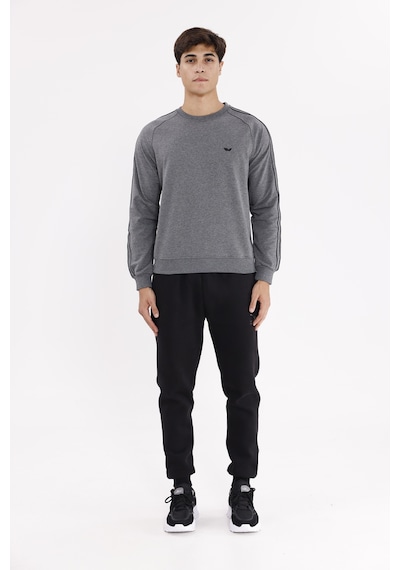 Rowinger Çift Şeritli Raglan Kol Minimal Logolu Bisiklet Yaka Sweatshirt A.melanj