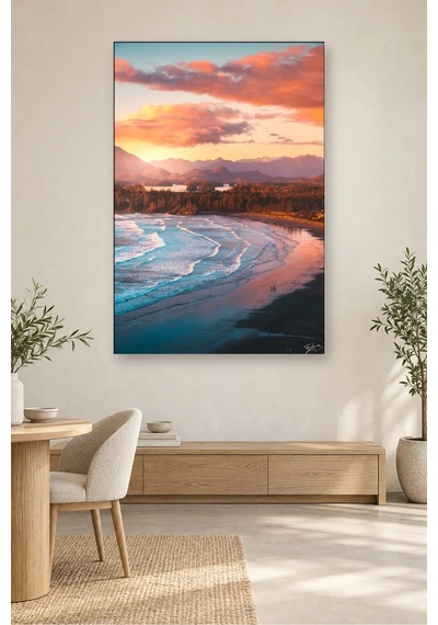 Fida Pembe Bulutlu Gün Batımında Kumsal Canvas Tablo Çok Renkli