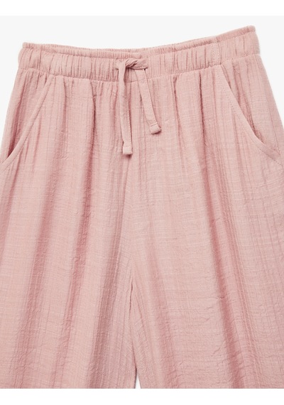 Koton Beli Bağlamalı Viskon Karışımlı Geniş Paça Pantolon Pembe 6skg40048aw Gül