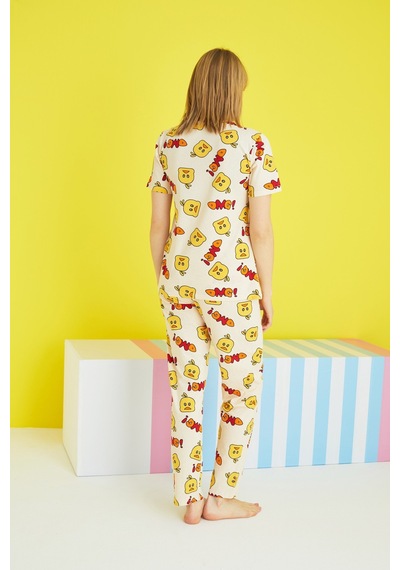 Siyah İnci Örme Pijama Takım Çok Renkli