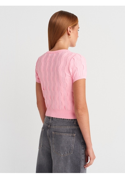 Dilvin 60980 Bisiklet Yaka Dokulu Düğmeli Triko Hırka-pembe Pembe