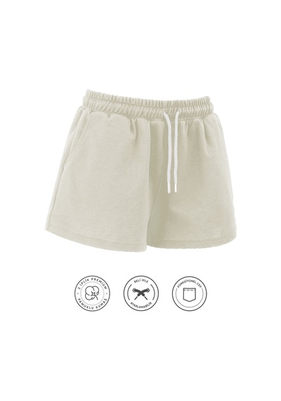 Elemge Kadın Pamuklu Ekru Beli Ipli Şort Günlük Basic Regular Fit Cepli Normal Bel Rahat Kesim 2 Iplik