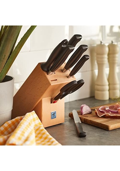 Zwilling Four Star 8 Parça Blok Bıçak Seti Doğal Ahşap Bloklu, Paslanmaz Çelik Ve Ahşap, Siyah 6999