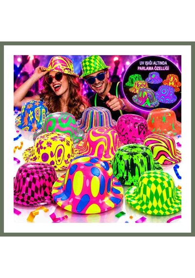 Bezos Neon Desenli Uv Işıkta Parlayan Parti Şapkası Karışık 1 Adet Bezos1 Diğer