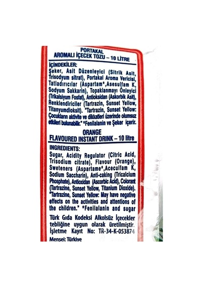 Portakal Aromalı Içecek Tozu - Soğuk Toz Portakal 450gr 10litre Diğer