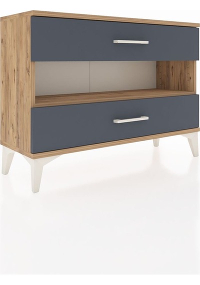 Arges Şifonyer Tek Raflı 2 Çekmeceli 88x30x64 Çam-antrasit Atlas Çam