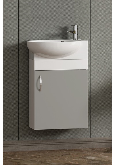 Lale 45 Cm Beyaz-sis Gri Mdf Seramik Lavabolu Asma Alt Banyo Dolabı