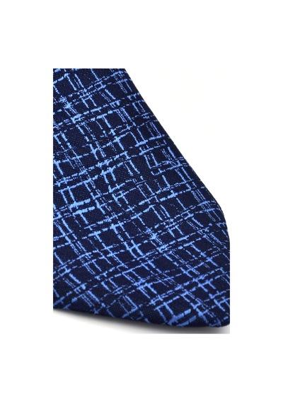 Gaffy Mavi Desenli Lacivert Dokuma Kumaş Mendilli Slim Fit Kravat // SDK-240110 Lacivert