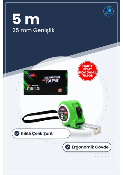 Şerit Metre 5 M 25 Mm Kilitli Çelik Ölçüm Aleti Kompakt Ev Atölye