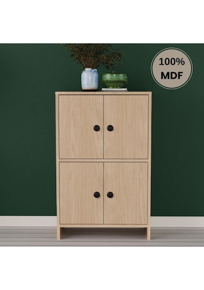 Çok Amaçlı Raflı Mdf Dolap Kitaplık Meşe
