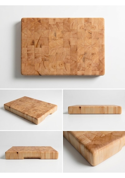 Ladin End Grain Kesme Tahtası 41x26x4 Cm Masif Ahşap Kasap Bloku Bej