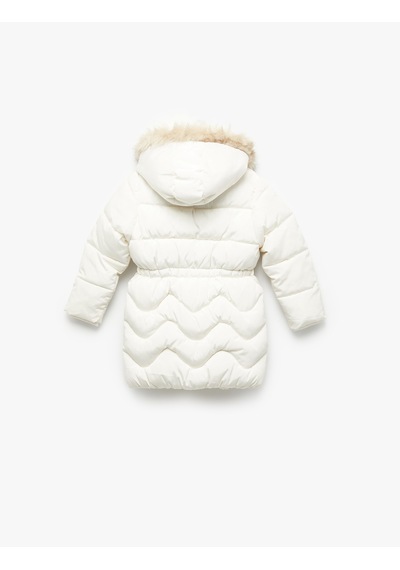 Koton Uzun Kollu Peluş Detaylı Kapşonlu Fermuarlı Şişme Mont Beyaz 6wkg00021aw Beyaz
