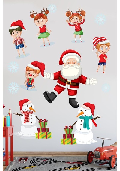 Crevidi Noel Baba Ve Sevimli Çocuklar Çocuk Odası Stickeri &