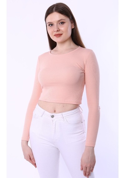 Rooted-kadın Uzun Kol Crop,kaşkorse Fitilli Kumaş % 95 Pamuk %5 Elastan Pembe