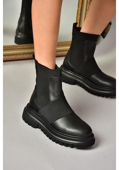 Fox Shoes T312101909 Siyah Kalın Tabanlı Kadın Bot Siyah