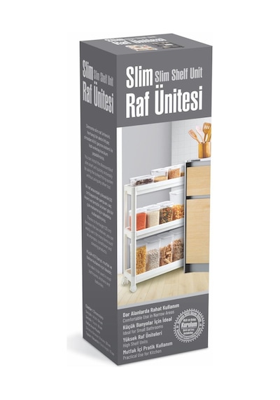 Beyaz Vesken Tekerlekli Raf Unitesi - 3 Katlı Vesken Raf - Banyo Rafı - Mutfak Rafı - 54 X 18 X 71 Çok Renkli