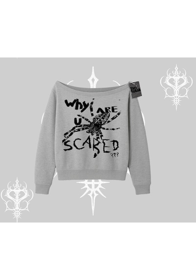 Startmore Beyaz Kayık Yaka Sweatshirt Why Are U Scared Gri