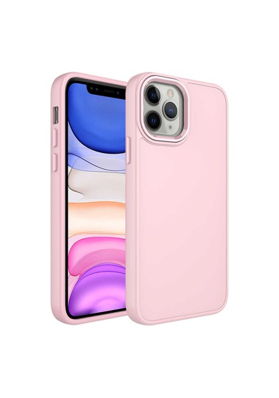 Apple Uyumlu iPhone 12 Pro Max Metal Çerçeve Ve Buton Tasarımlı Silikon Tchs Luna Kılıf-pembe Pembe