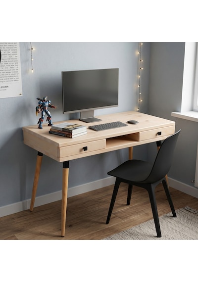 Mobenta Modest Desk: Masif Çalışma & Laptop Masası 2 Çekmece 1 Bölme - 120x60 Bz Krem