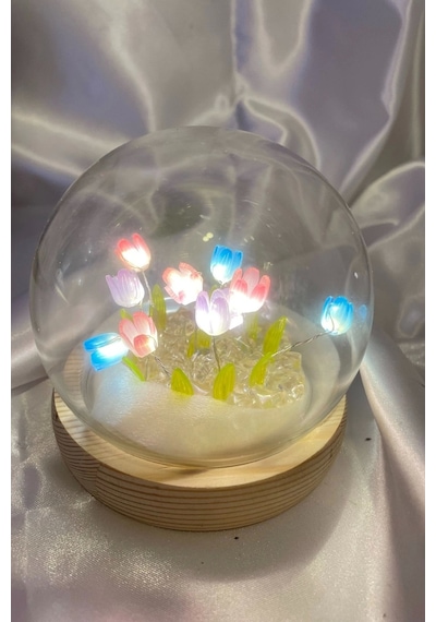 3d Led Işık Cam Küre Çok Renk Gece Lambası Mini Laleler 10 Cm