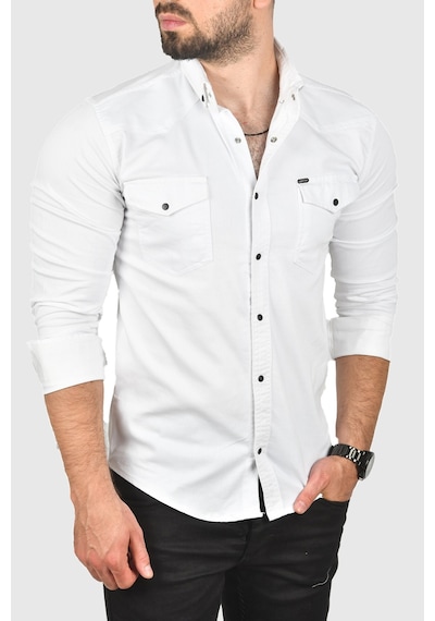 Deepsea Erkek Beyaz Slim Fit Pamuklu Cepli Kot Gömlek Çıtçıtlı Uzun Kollu Spor Gömlek 2502503 Beyaz