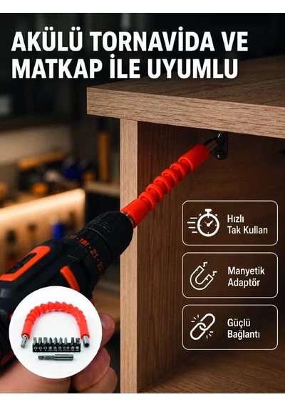 Northcity Esnek Bits Uç Seti 12 Parça Manyetik Adaptörlü Matkap Tornavida Aksesuarı