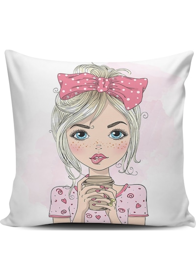 Kırlent Dünyası Fashion Girl Dijital Baskılı Kırlent Kılıfı (367538232)