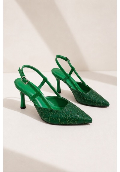 Lebibe Shoes Lısa Kadın Yeşil Sivri Burun 7 Cm Topuklu Çiçek Dantel Desenli Rugan Slingback Ayakkabı Lebibe Shoes Lısa Kadın Yeşil Sivri Burun 7 Cm Topuklu Çiçek Dantel Desenli Rugan Slingback Ayakkabı