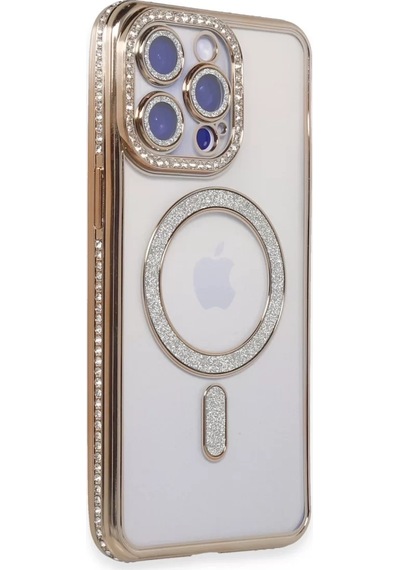 Newface Apple Apple iPhone Uyumlu  15 Pro Kılıf Joke Simli Magneticsafe Kılıf - Gold
