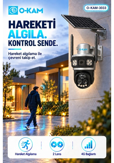 O-kam Ok-3033 4g Solar 10x Optik Zoom 2 Lensli Güvenlik Kamerası