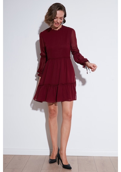 Lela Regular Fit Dik Yaka Büzgülü Astarlı Mini Bayan Elbise 611El345 Bordo Lela Regular Fit Dik Yaka Büzgülü Astarlı Mini Bayan Elbise 611El345 Bordo
