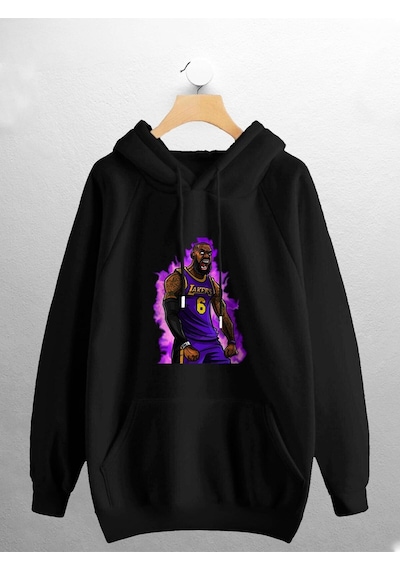 Macklin Unisex Kadın Erkek Lakers Basket Baskılı Sweatshirt Siyah Mck0803 Siyah