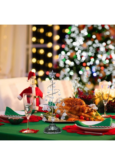 Vıp Kalite 20 Cm Metal Kristal Sarkıtlı Yılbaşı Ağacı Beyaz Led Işıklı Noel Ağacı Gümüş Çam Ağacı 20 Cm