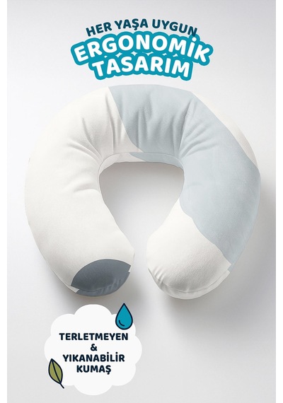 Soyut Dalga Desenli Ergonomik Boyun Yastığı - Modern Gri Bej Yumuşak Seyahat Yastığı Canlı Taş Keten