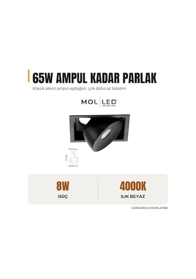 Molled Milano Serisi 8w Kare Sıva Altı Led Spot Siyah Kasa 4000k - Mol3403-2
