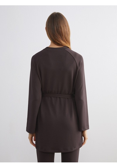 Lcw Modest Kahverengi Beli Kuşaklı Kadın Sweatshirt Tunik