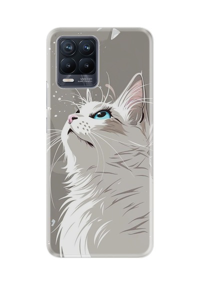 Realme 8 - 8 Pro Kılıf Boutique Baskılı Resimli Beyaz Kedi Pcode -061